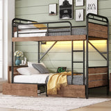 Twin XL Metal Bunk Bed With LED Lights And Storage Drawers - Omega Lifestyles