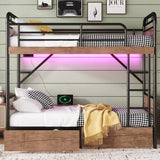 Twin XL Metal Bunk Bed With LED Lights And Storage Drawers - Omega Lifestyles