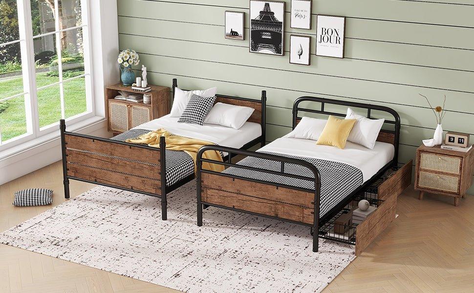 Twin XL Metal Bunk Bed With LED Lights And Storage Drawers - Omega Lifestyles