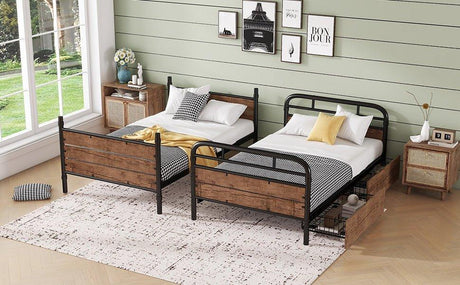 Twin XL Metal Bunk Bed With LED Lights And Storage Drawers - Omega Lifestyles