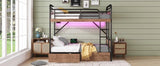 Twin XL Metal Bunk Bed With LED Lights And Storage Drawers - Omega Lifestyles
