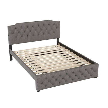 Upholstered Linen Platform Bed With Twin Trundle And USB Ports - Sleep Galleria