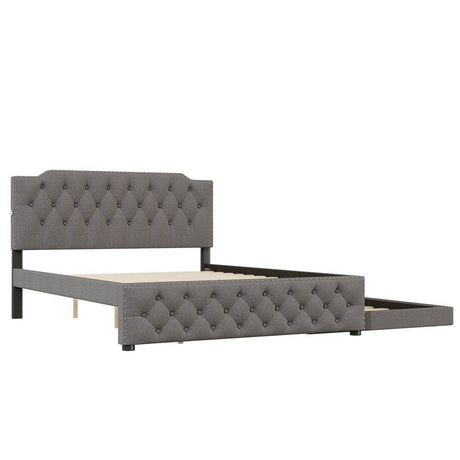 Upholstered Linen Platform Bed With Twin Trundle And USB Ports - Sleep Galleria