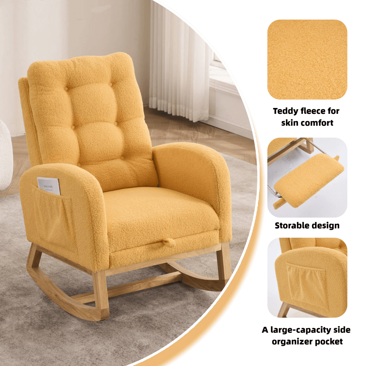 Upholstered Yellow Rocking Chair With Footrest - Omega Lifestyles