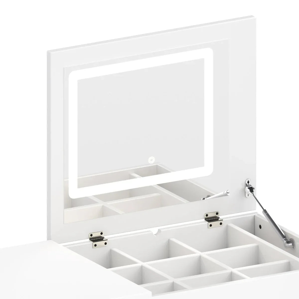White Makeup Vanity Desk With Mirror Lights And Storage - Omega Lifestyles