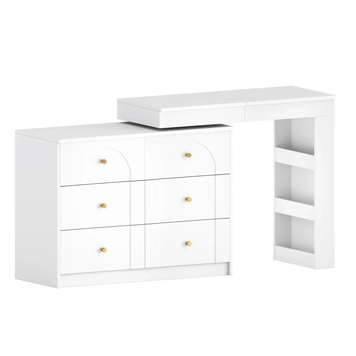 White Makeup Vanity Desk With Mirror Lights And Storage - Omega Lifestyles