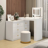 White Makeup Vanity Desk With Mirror Lights And Storage - Omega Lifestyles