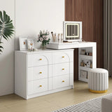 White Makeup Vanity Desk With Mirror Lights And Storage - Omega Lifestyles