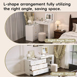 White Makeup Vanity Desk With Mirror Lights And Storage - Omega Lifestyles