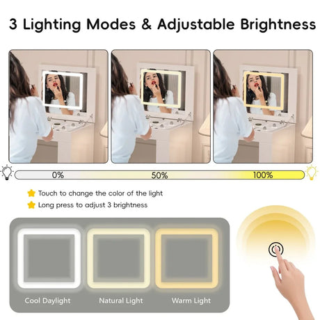 White Makeup Vanity Desk With Mirror Lights And Storage - Omega Lifestyles