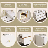 White Makeup Vanity Desk With Mirror Lights And Storage - Omega Lifestyles