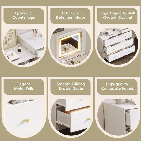 White Makeup Vanity Desk With Mirror Lights And Storage - Omega Lifestyles