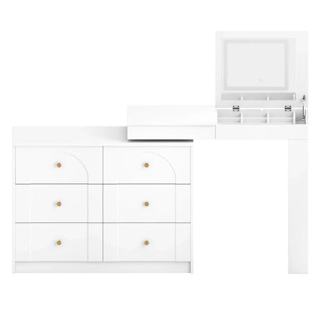 White Makeup Vanity Desk With Mirror Lights And Storage - Omega Lifestyles