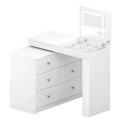 White Makeup Vanity Desk With Mirror Lights And Storage - Omega Lifestyles