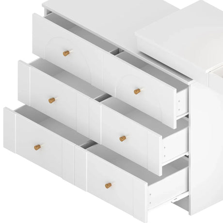 White Makeup Vanity Desk With Mirror Lights And Storage - Omega Lifestyles