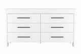 White Six Drawer Particle Board Dresser With Metal Pulls - Omega Lifestyles