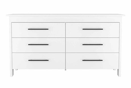 White Six Drawer Particle Board Dresser With Metal Pulls - Omega Lifestyles