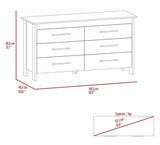 White Six Drawer Particle Board Dresser With Metal Pulls - Omega Lifestyles