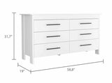 White Six Drawer Particle Board Dresser With Metal Pulls - Omega Lifestyles