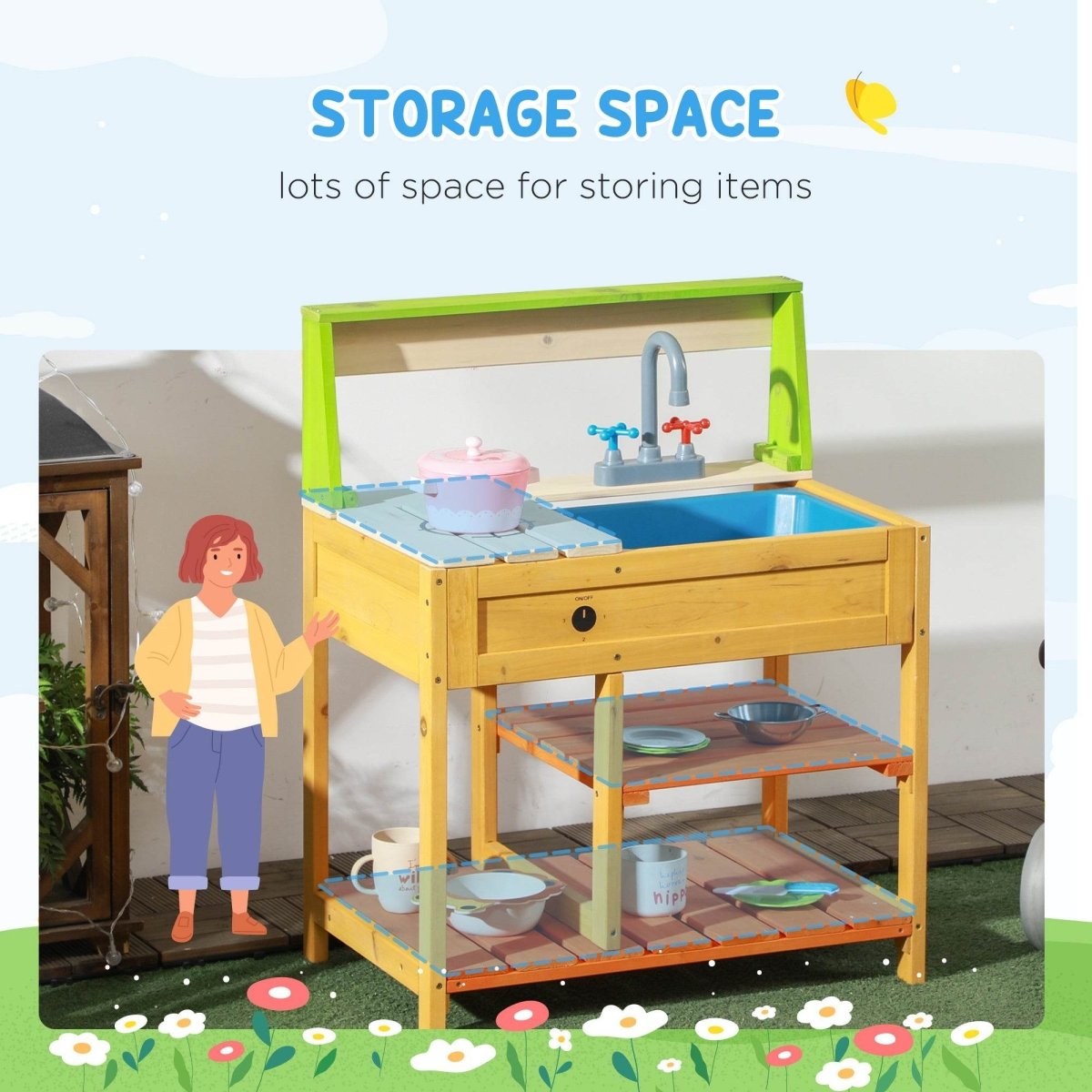 Wooden Outdoor Mud Kitchen Playset With Sink Faucet - Zenvia - Omega Lifestyles