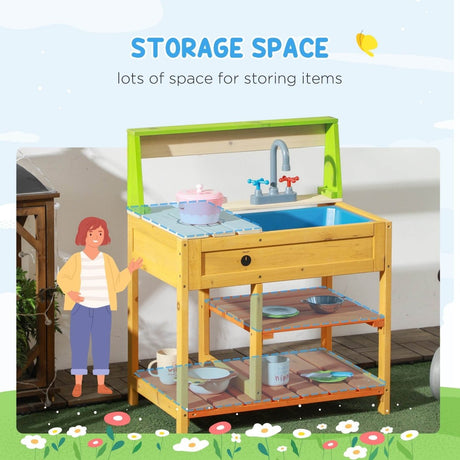 Wooden Outdoor Mud Kitchen Playset With Sink Faucet - Zenvia - Omega Lifestyles