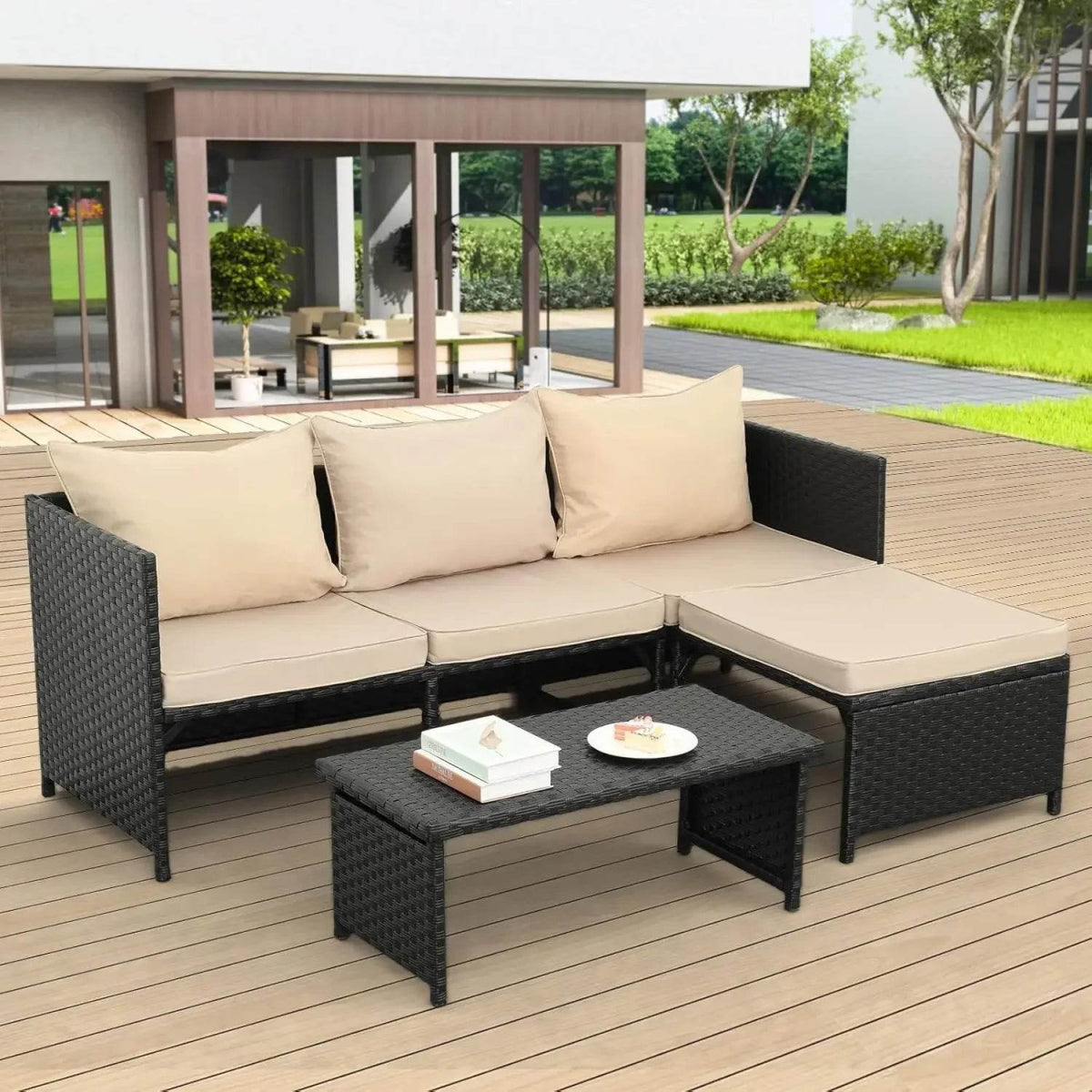 3-Piece Modern Outdoor PE Rattan Furniture Set - Omega Lifestyles
