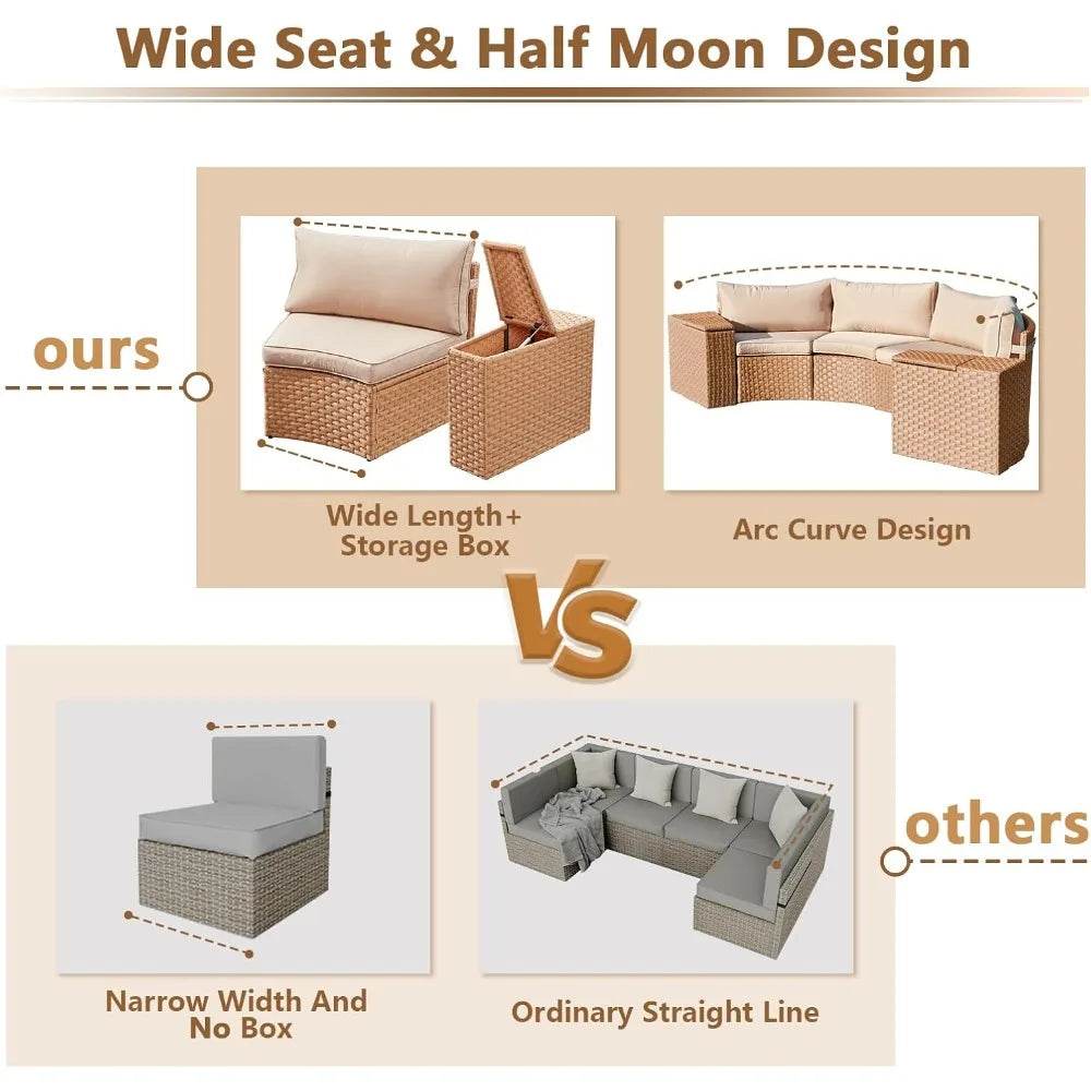 7-Piece Half Moon Outdoor Wicker Patio Furniture Set - Omega Lifestyles