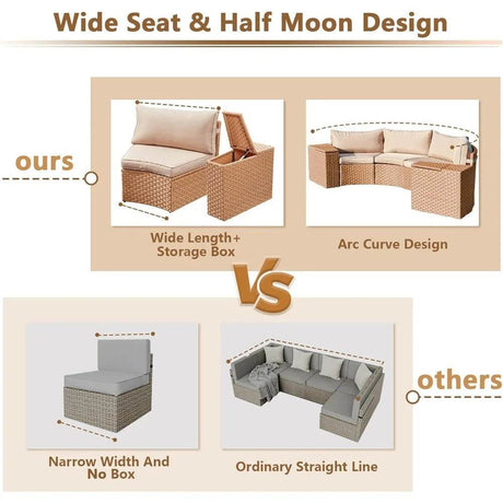 7-Piece Half Moon Outdoor Wicker Patio Furniture Set - Omega Lifestyles
