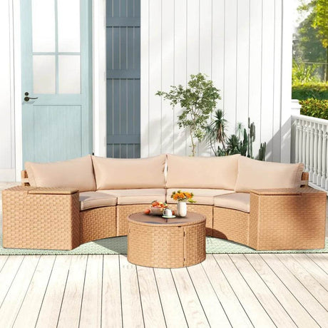 7-Piece Half Moon Outdoor Wicker Patio Furniture Set - Omega Lifestyles