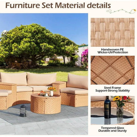 7-Piece Half Moon Outdoor Wicker Patio Furniture Set - Omega Lifestyles